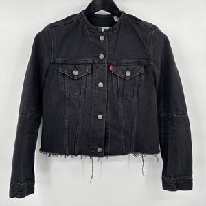 Levi's Denim Trucker Jacket Women‎ Small Black Denim Button Front Altered Design